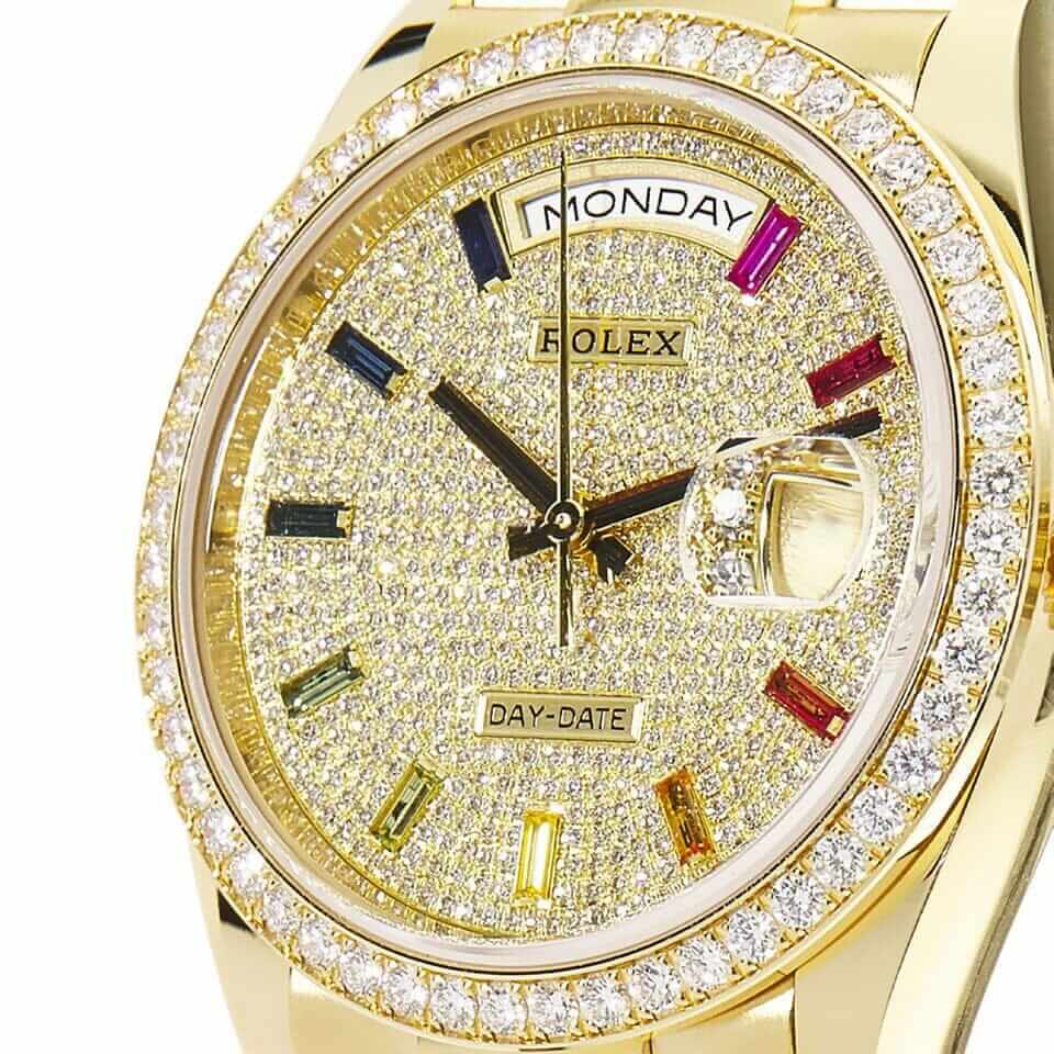 Rolex Day-Date Yellow Gold With Pave Diamond Dial Sapphire 128348RBR-0030 Replica - Image 4