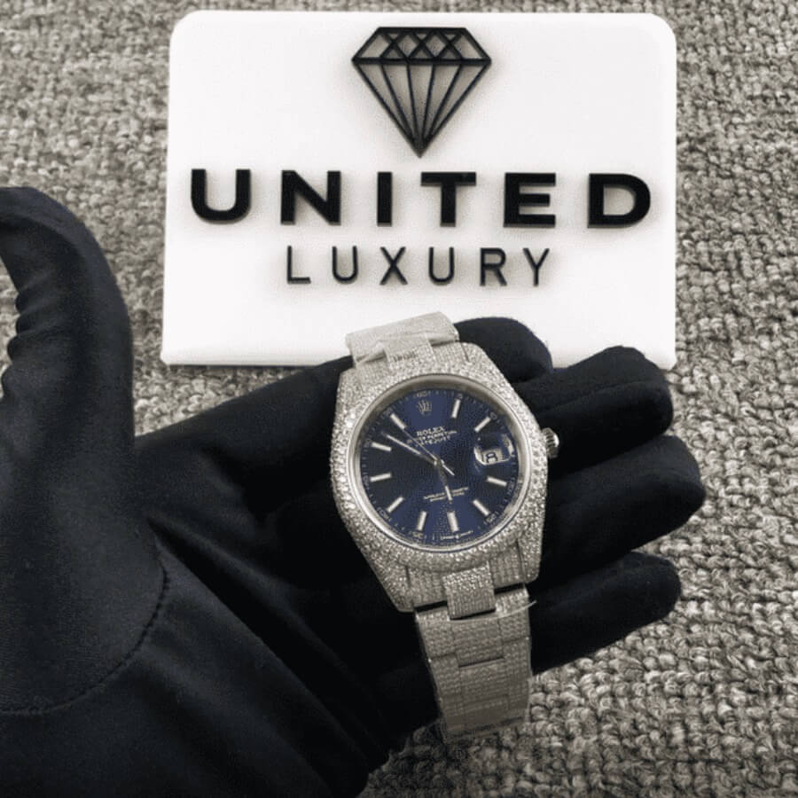 Rolex Datejust White Gold Blue Dial Iced Out 126300 Replica - Image 2